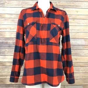 J. Crew Buffalo Check Plaid 1/2 Zip Shirt Pullover Red Navy